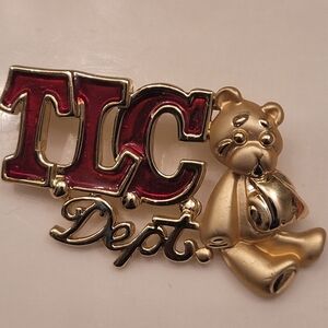 Vintage AJC Gold Red TLC Teddy Bear Brooch